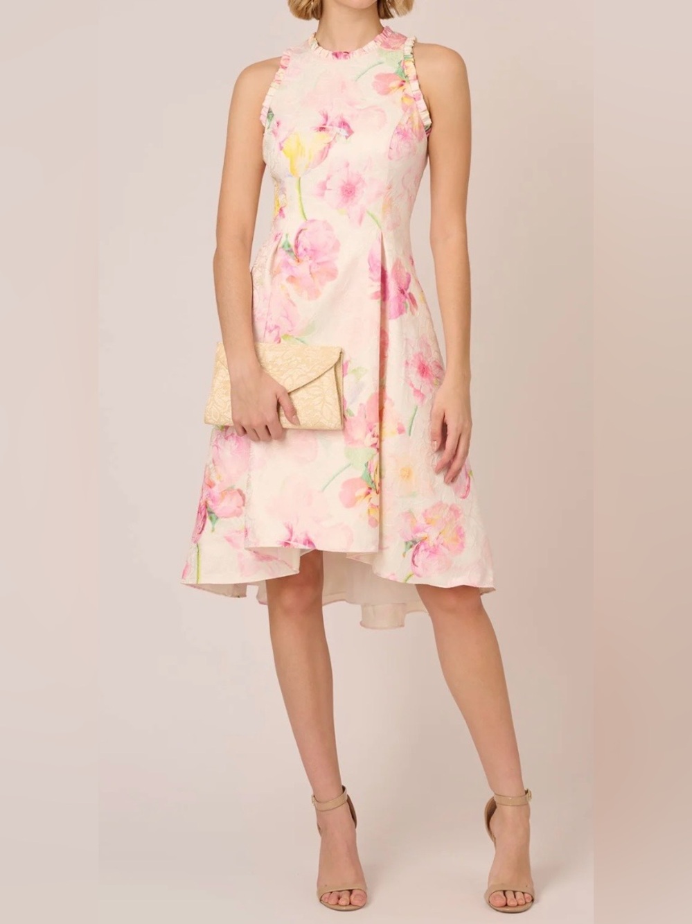 Adrianna Papell Pink Floral High-Low Dress